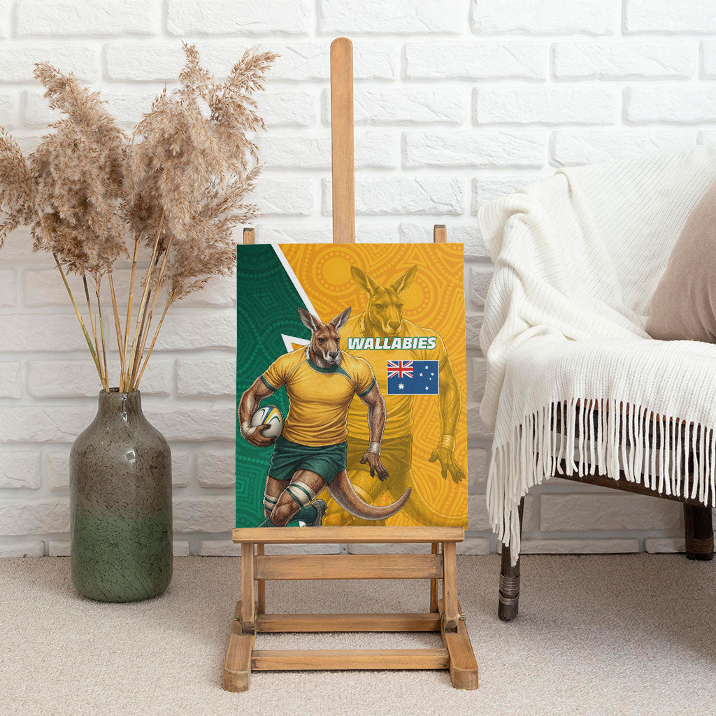 Australia Wallabies Kangaroo Canvas Wall Art Australia Flag And Lightning Bolt - Aboriginal Rugby Mascot