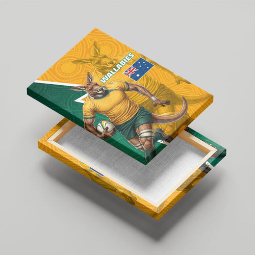 Australia Wallabies Kangaroo Canvas Wall Art Australia Flag And Lightning Bolt - Aboriginal Rugby Mascot