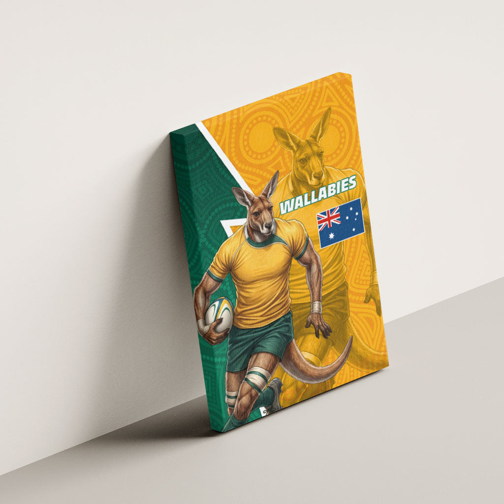 Australia Wallabies Kangaroo Canvas Wall Art Australia Flag And Lightning Bolt - Aboriginal Rugby Mascot