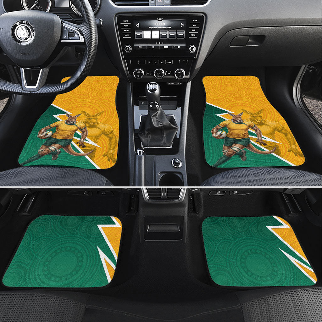 Australia Wallabies Kangaroo Car Mats Australia Flag And Lightning Bolt - Aboriginal Rugby Mascot