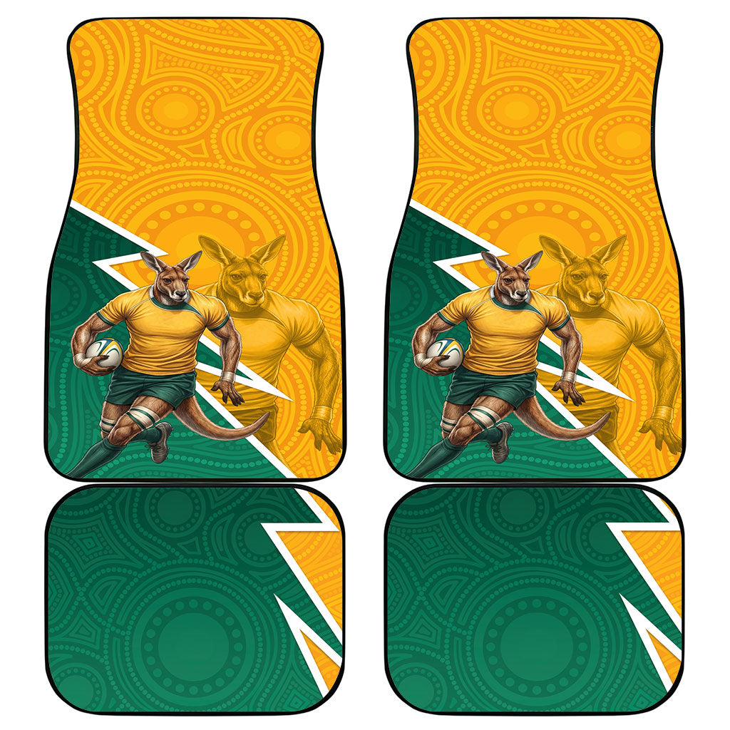 Australia Wallabies Kangaroo Car Mats Australia Flag And Lightning Bolt - Aboriginal Rugby Mascot