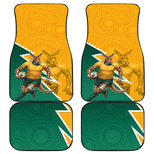 Australia Wallabies Kangaroo Car Mats Australia Flag And Lightning Bolt - Aboriginal Rugby Mascot