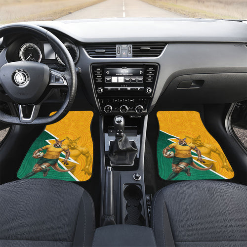 Australia Wallabies Kangaroo Car Mats Australia Flag And Lightning Bolt - Aboriginal Rugby Mascot