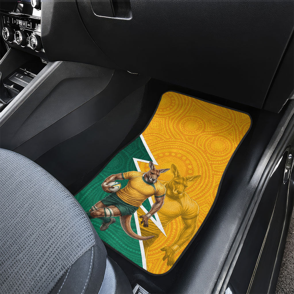 Australia Wallabies Kangaroo Car Mats Australia Flag And Lightning Bolt - Aboriginal Rugby Mascot
