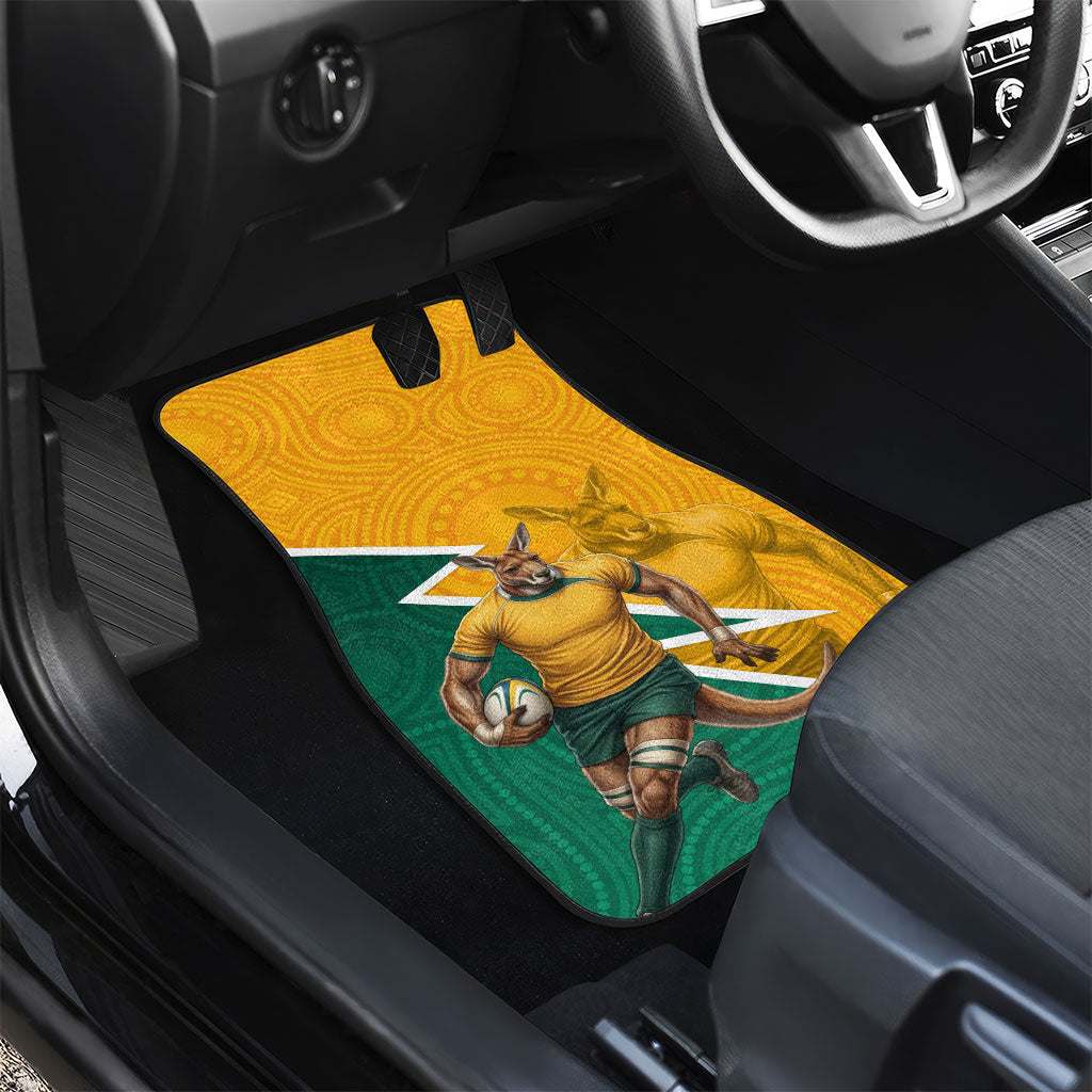 Australia Wallabies Kangaroo Car Mats Australia Flag And Lightning Bolt - Aboriginal Rugby Mascot