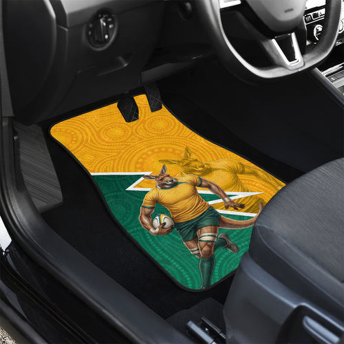 Australia Wallabies Kangaroo Car Mats Australia Flag And Lightning Bolt - Aboriginal Rugby Mascot
