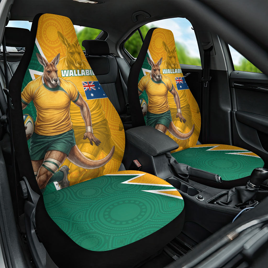 Australia Wallabies Kangaroo Car Seat Cover Australia Flag And Lightning Bolt - Aboriginal Rugby Mascot
