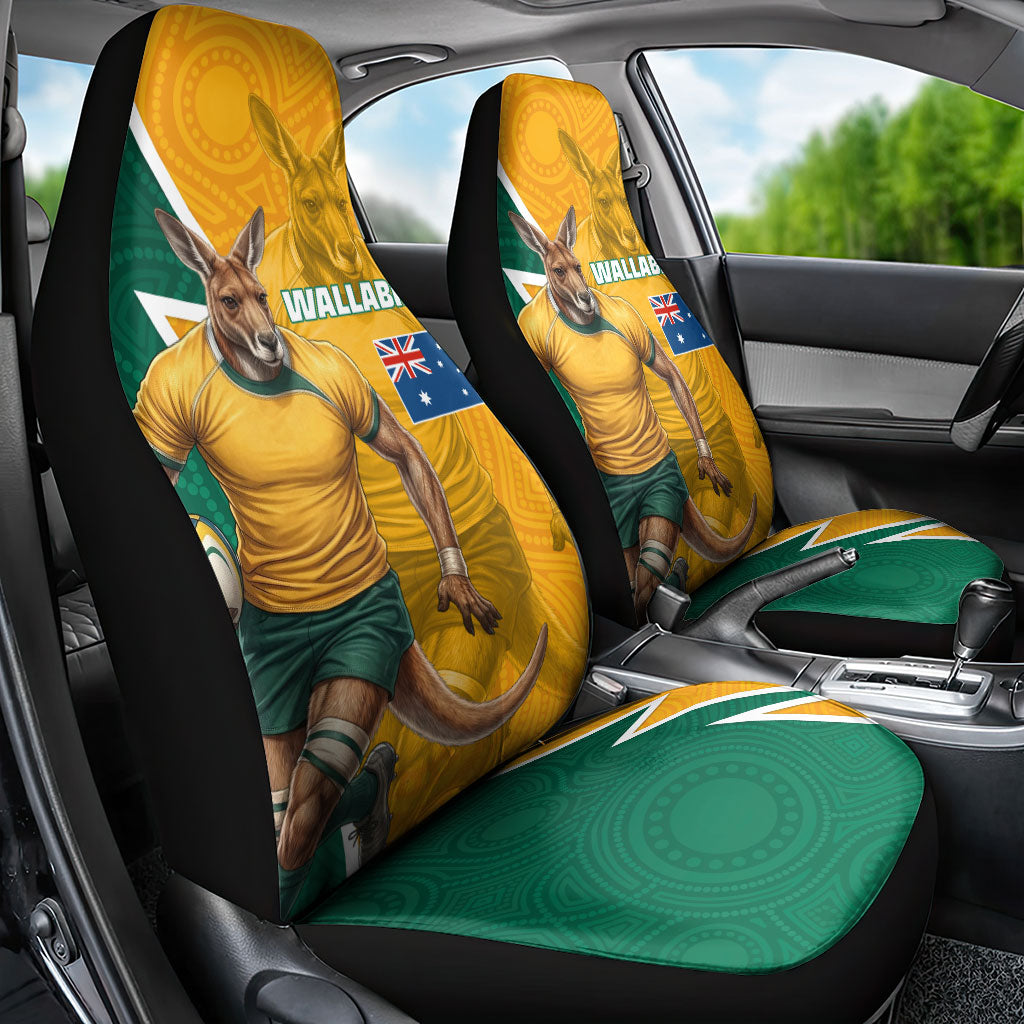 Australia Wallabies Kangaroo Car Seat Cover Australia Flag And Lightning Bolt - Aboriginal Rugby Mascot
