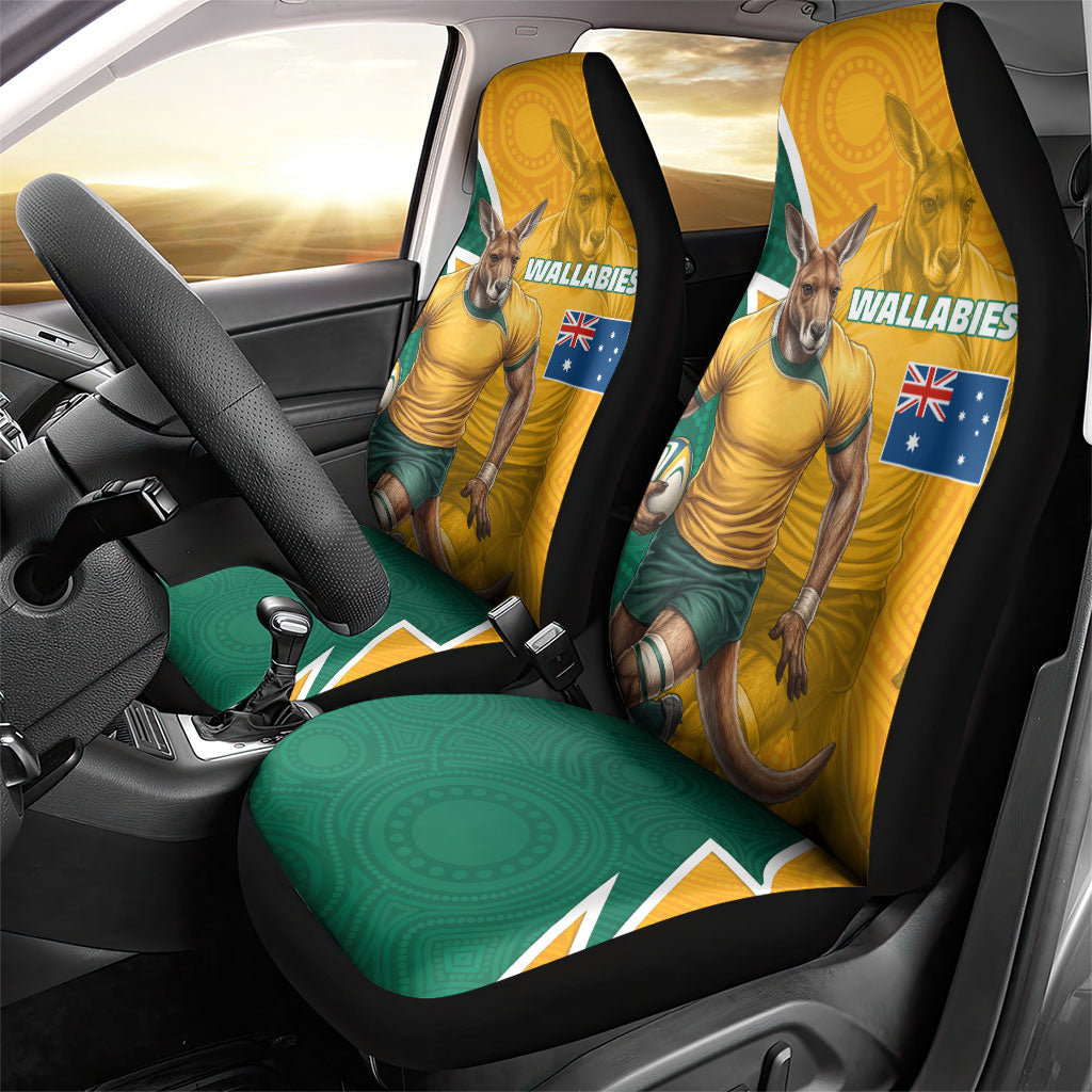 Australia Wallabies Kangaroo Car Seat Cover Australia Flag And Lightning Bolt - Aboriginal Rugby Mascot