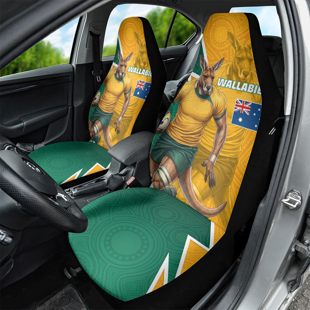 Australia Wallabies Kangaroo Car Seat Cover Australia Flag And Lightning Bolt - Aboriginal Rugby Mascot