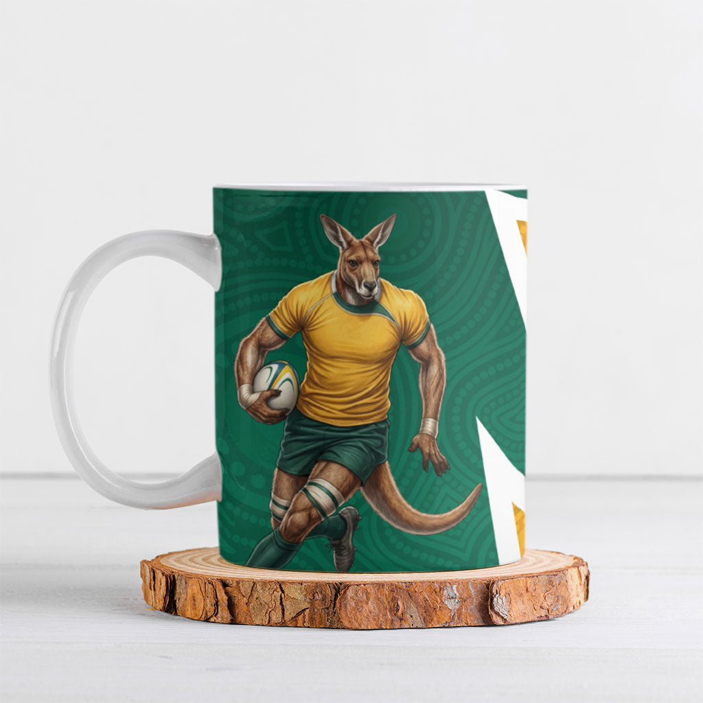 Australia Wallabies Kangaroo Ceramic Mug Australia Flag And Lightning Bolt - Aboriginal Rugby Mascot