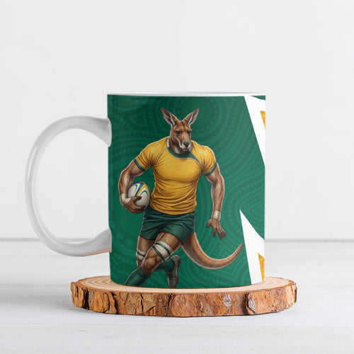 Australia Wallabies Kangaroo Ceramic Mug Australia Flag And Lightning Bolt - Aboriginal Rugby Mascot