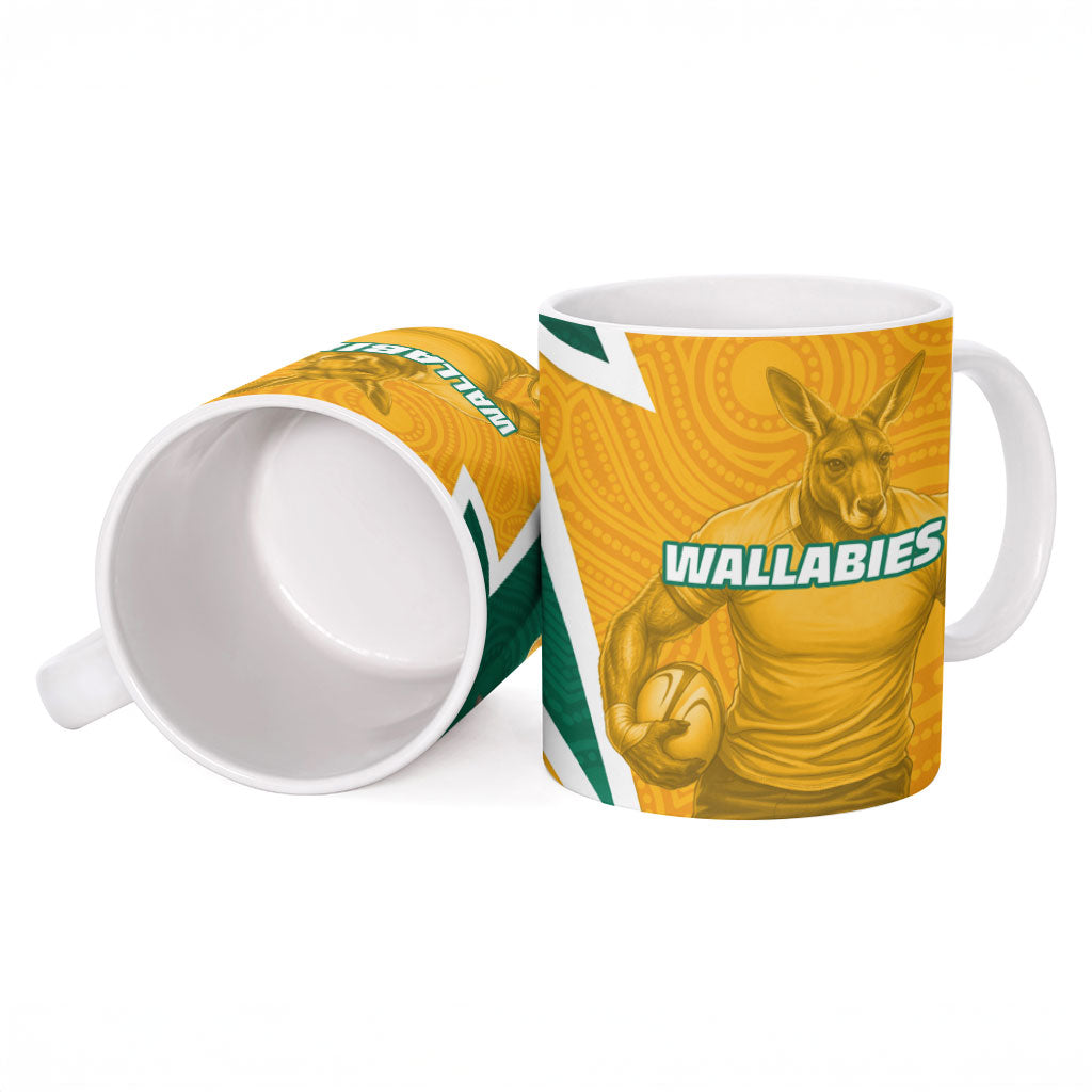 Australia Wallabies Kangaroo Ceramic Mug Australia Flag And Lightning Bolt - Aboriginal Rugby Mascot