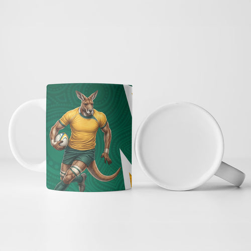 Australia Wallabies Kangaroo Ceramic Mug Australia Flag And Lightning Bolt - Aboriginal Rugby Mascot