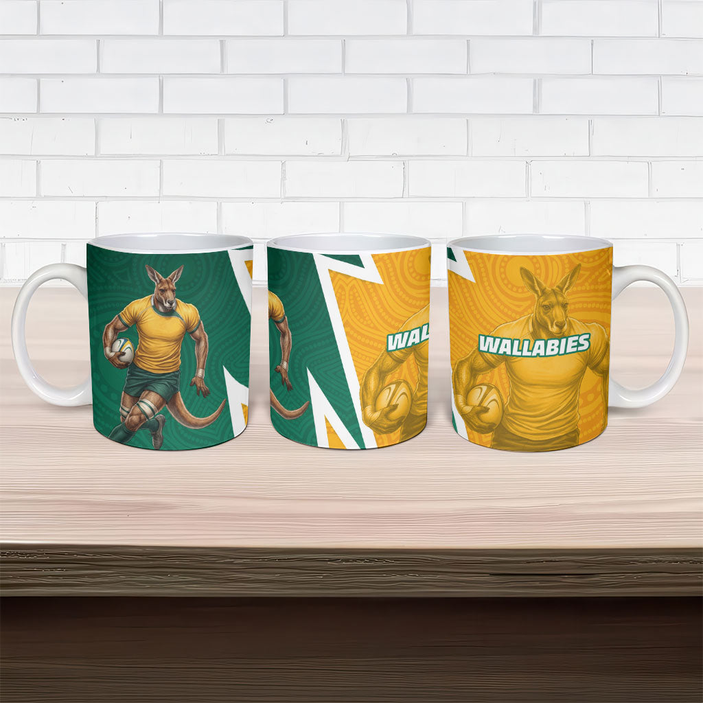 Australia Wallabies Kangaroo Ceramic Mug Australia Flag And Lightning Bolt - Aboriginal Rugby Mascot
