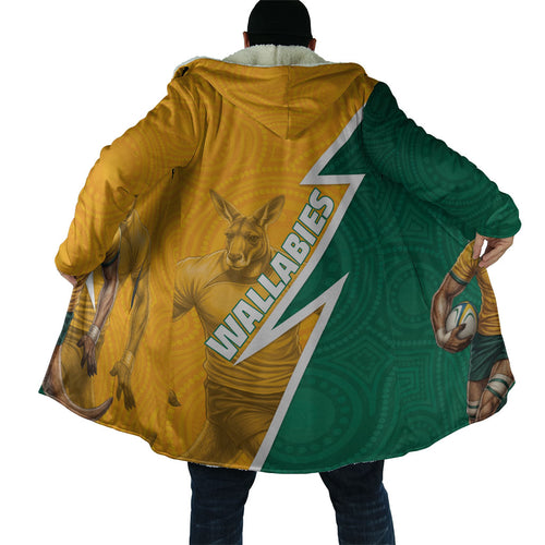 Australia Wallabies Kangaroo Cloak Australia Flag And Lightning Bolt - Aboriginal Rugby Mascot