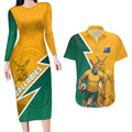 Australia Wallabies Kangaroo Couples Matching Long Sleeve Bodycon Dress and Hawaiian Shirt Australia Flag And Lightning Bolt - Aboriginal Rugby Mascot