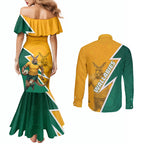 Australia Wallabies Kangaroo Couples Matching Mermaid Dress and Long Sleeve Button Shirt Australia Flag And Lightning Bolt - Aboriginal Rugby Mascot