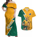 Australia Wallabies Kangaroo Couples Matching Off Shoulder Maxi Dress and Hawaiian Shirt Australia Flag And Lightning Bolt - Aboriginal Rugby Mascot