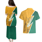 Australia Wallabies Kangaroo Couples Matching Puletasi and Hawaiian Shirt Australia Flag And Lightning Bolt - Aboriginal Rugby Mascot