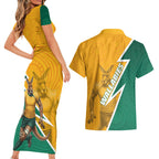 Australia Wallabies Kangaroo Couples Matching Short Sleeve Bodycon Dress and Hawaiian Shirt Australia Flag And Lightning Bolt - Aboriginal Rugby Mascot