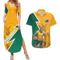 Australia Wallabies Kangaroo Couples Matching Summer Maxi Dress and Hawaiian Shirt Australia Flag And Lightning Bolt - Aboriginal Rugby Mascot