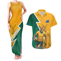 Australia Wallabies Kangaroo Couples Matching Tank Maxi Dress and Hawaiian Shirt Australia Flag And Lightning Bolt - Aboriginal Rugby Mascot