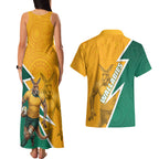 Australia Wallabies Kangaroo Couples Matching Tank Maxi Dress and Hawaiian Shirt Australia Flag And Lightning Bolt - Aboriginal Rugby Mascot