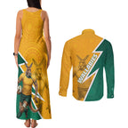 Australia Wallabies Kangaroo Couples Matching Tank Maxi Dress and Long Sleeve Button Shirt Australia Flag And Lightning Bolt - Aboriginal Rugby Mascot