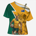 Australia Wallabies Kangaroo Cross Shoulder Shirt Australia Flag And Lightning Bolt - Aboriginal Rugby Mascot