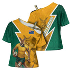 Australia Wallabies Kangaroo Cross Shoulder Shirt Australia Flag And Lightning Bolt - Aboriginal Rugby Mascot