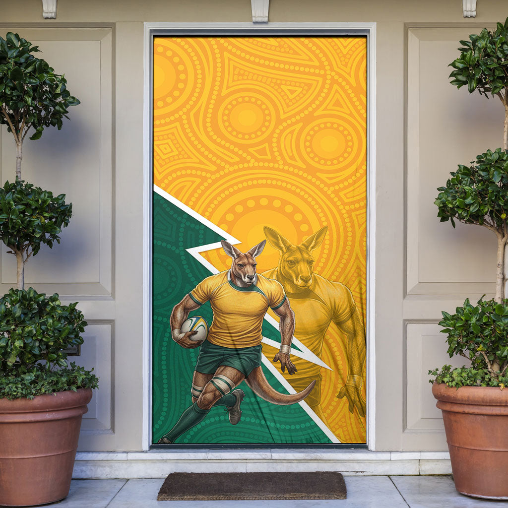 Australia Wallabies Kangaroo Door Cover Australia Flag And Lightning Bolt - Aboriginal Rugby Mascot