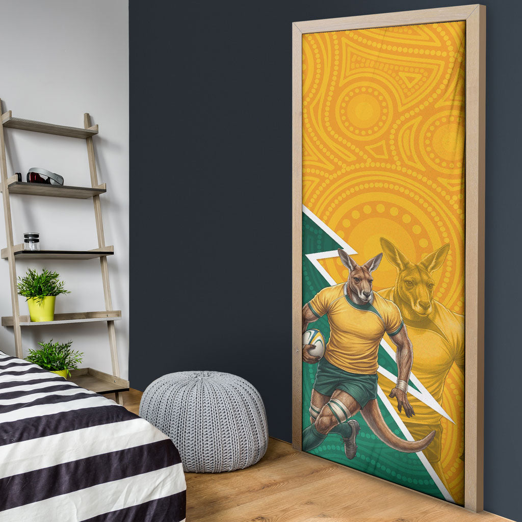 Australia Wallabies Kangaroo Door Cover Australia Flag And Lightning Bolt - Aboriginal Rugby Mascot