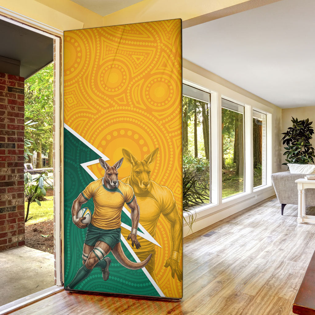 Australia Wallabies Kangaroo Door Cover Australia Flag And Lightning Bolt - Aboriginal Rugby Mascot