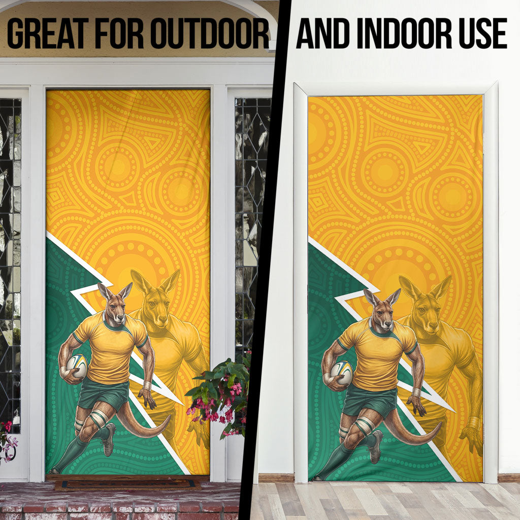 Australia Wallabies Kangaroo Door Cover Australia Flag And Lightning Bolt - Aboriginal Rugby Mascot