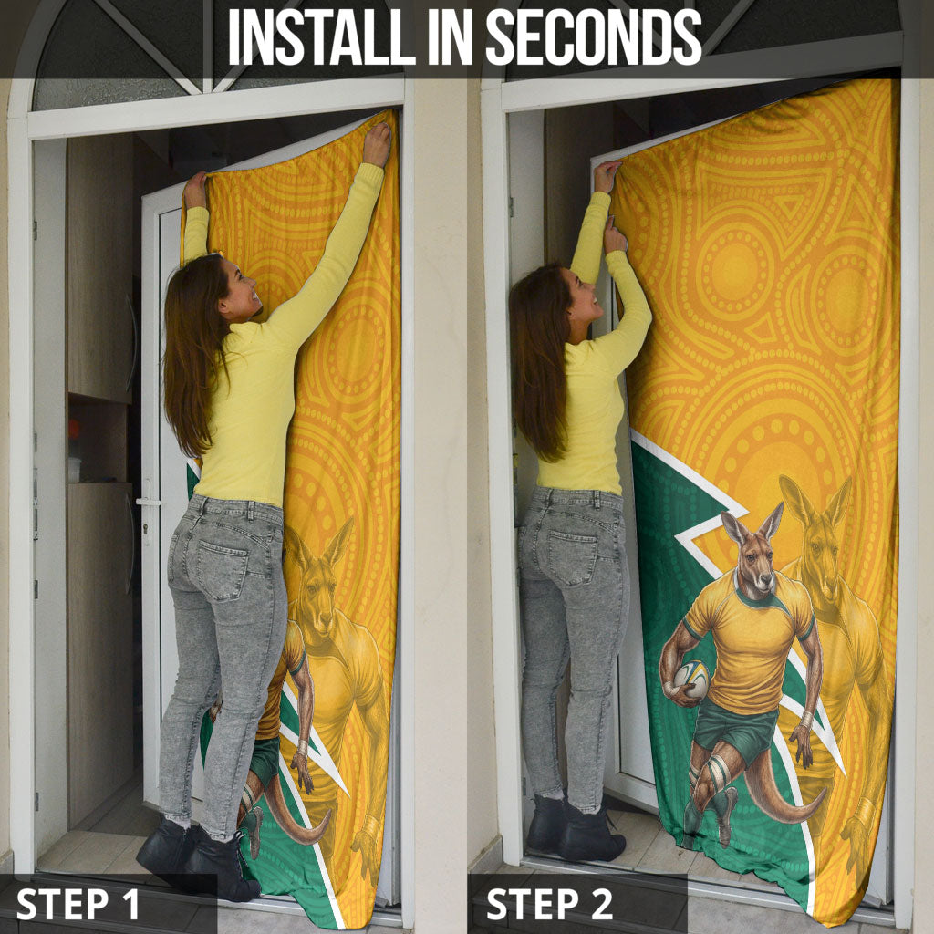 Australia Wallabies Kangaroo Door Cover Australia Flag And Lightning Bolt - Aboriginal Rugby Mascot