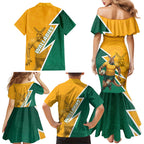 Australia Wallabies Kangaroo Family Matching Mermaid Dress and Hawaiian Shirt Australia Flag And Lightning Bolt - Aboriginal Rugby Mascot