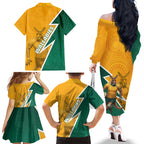 Australia Wallabies Kangaroo Family Matching Off The Shoulder Long Sleeve Dress and Hawaiian Shirt Australia Flag And Lightning Bolt - Aboriginal Rugby Mascot