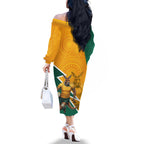 Australia Wallabies Kangaroo Family Matching Off The Shoulder Long Sleeve Dress and Hawaiian Shirt Australia Flag And Lightning Bolt - Aboriginal Rugby Mascot