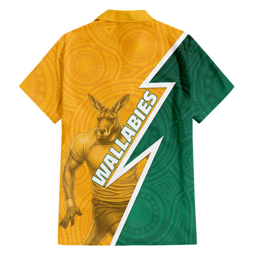 Australia Wallabies Kangaroo Family Matching Off Shoulder Maxi Dress and Hawaiian Shirt Australia Flag And Lightning Bolt - Aboriginal Rugby Mascot