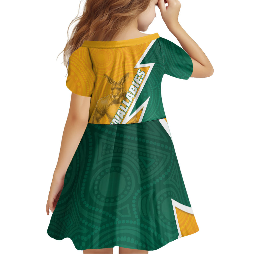 Australia Wallabies Kangaroo Family Matching Off Shoulder Short Dress and Hawaiian Shirt Australia Flag And Lightning Bolt - Aboriginal Rugby Mascot