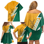 Australia Wallabies Kangaroo Family Matching Off Shoulder Short Dress and Hawaiian Shirt Australia Flag And Lightning Bolt - Aboriginal Rugby Mascot