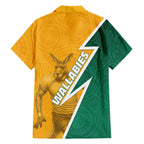 Australia Wallabies Kangaroo Family Matching Short Sleeve Bodycon Dress and Hawaiian Shirt Australia Flag And Lightning Bolt - Aboriginal Rugby Mascot
