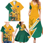 Australia Wallabies Kangaroo Family Matching Summer Maxi Dress and Hawaiian Shirt Australia Flag And Lightning Bolt - Aboriginal Rugby Mascot