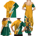 Australia Wallabies Kangaroo Family Matching Summer Maxi Dress and Hawaiian Shirt Australia Flag And Lightning Bolt - Aboriginal Rugby Mascot
