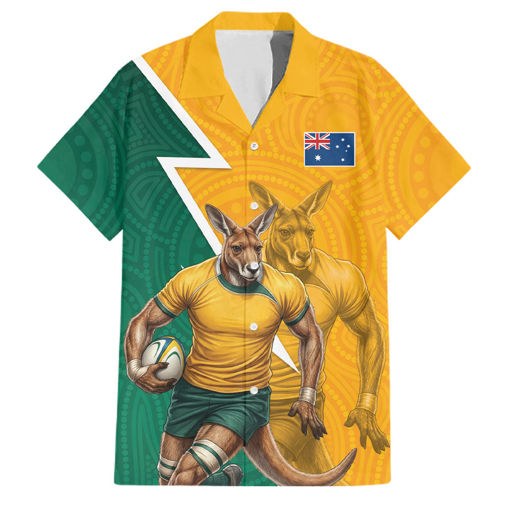 Australia Wallabies Kangaroo Family Matching Summer Maxi Dress and Hawaiian Shirt Australia Flag And Lightning Bolt - Aboriginal Rugby Mascot