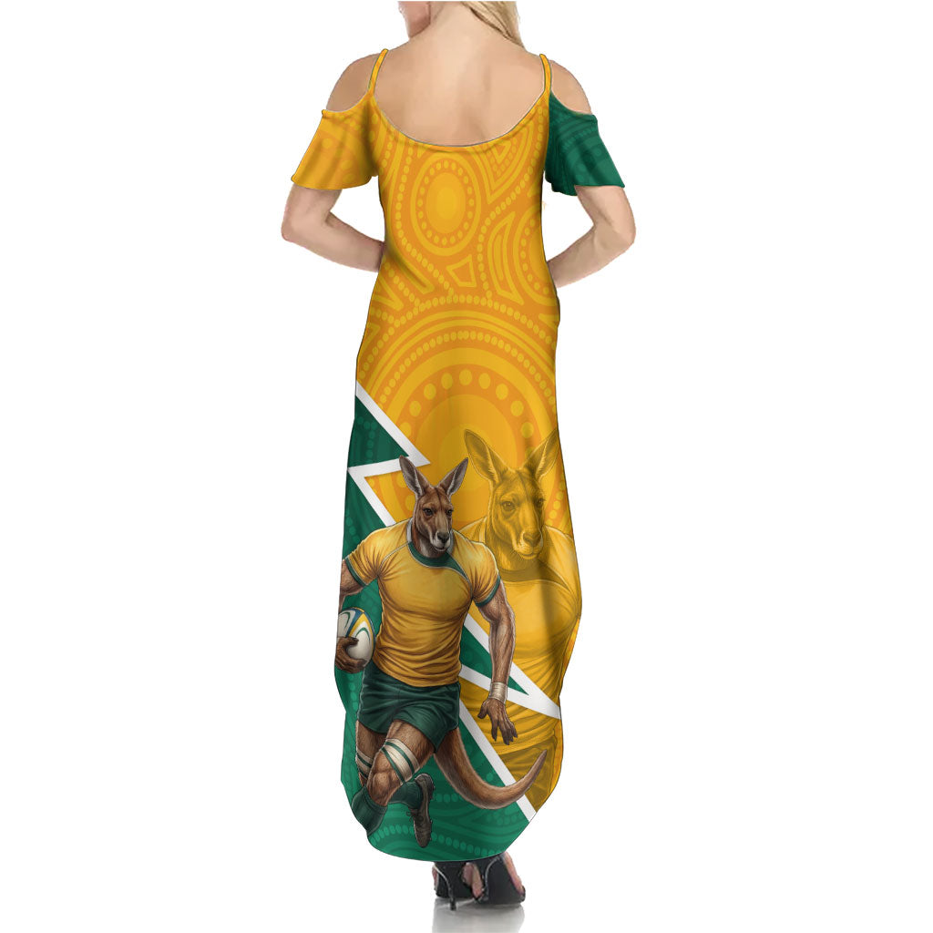 Australia Wallabies Kangaroo Family Matching Summer Maxi Dress and Hawaiian Shirt Australia Flag And Lightning Bolt - Aboriginal Rugby Mascot