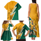 Australia Wallabies Kangaroo Family Matching Tank Maxi Dress and Hawaiian Shirt Australia Flag And Lightning Bolt - Aboriginal Rugby Mascot