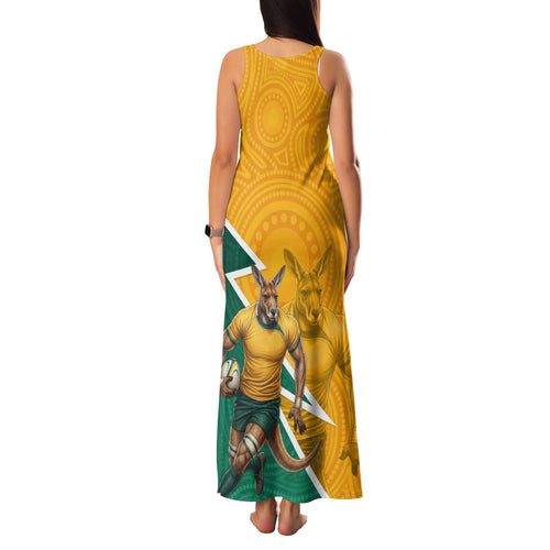 Australia Wallabies Kangaroo Family Matching Tank Maxi Dress and Hawaiian Shirt Australia Flag And Lightning Bolt - Aboriginal Rugby Mascot