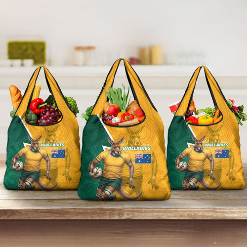 Australia Wallabies Kangaroo Grocery Bag Australia Flag And Lightning Bolt - Aboriginal Rugby Mascot